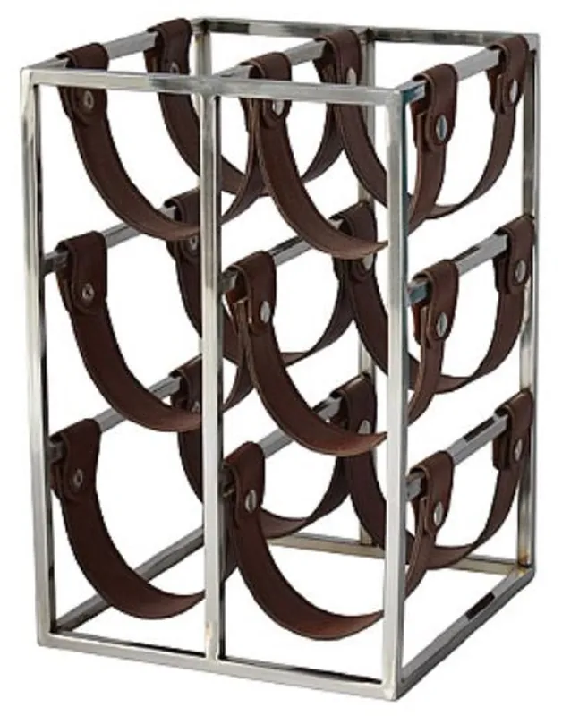 Casa Padrino Luxus Weinflaschenhalter Silber / Braun 26 x 28 x H. 39 cm - Kleines Weinregal für 6 Flaschen Preisreduziert