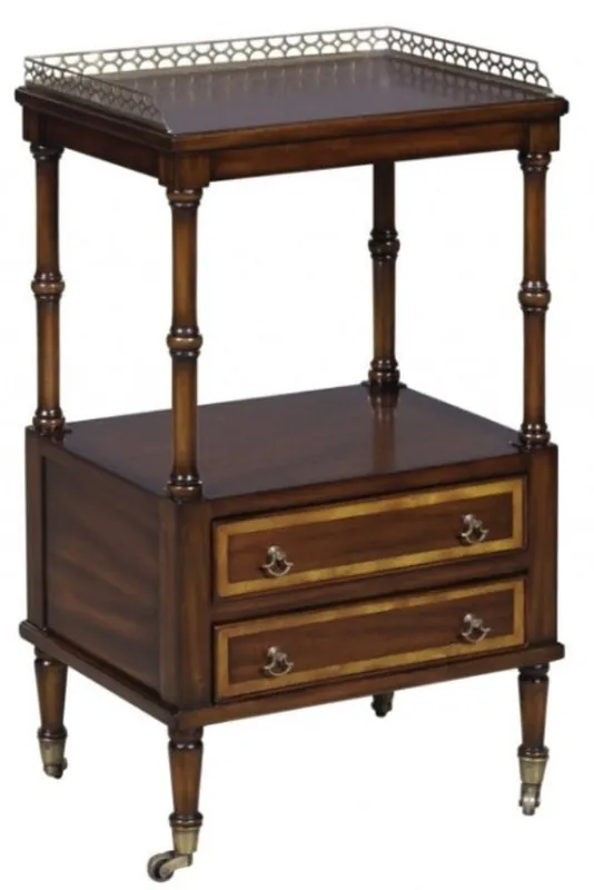 Casa Padrino Luxus Jugendstil Beistelltisch mit 2 Schubladen Dunkelbraun / Gold 42 x 33 x H. 74 cm - Telefontisch mit Rollen Jetzt Kaufen