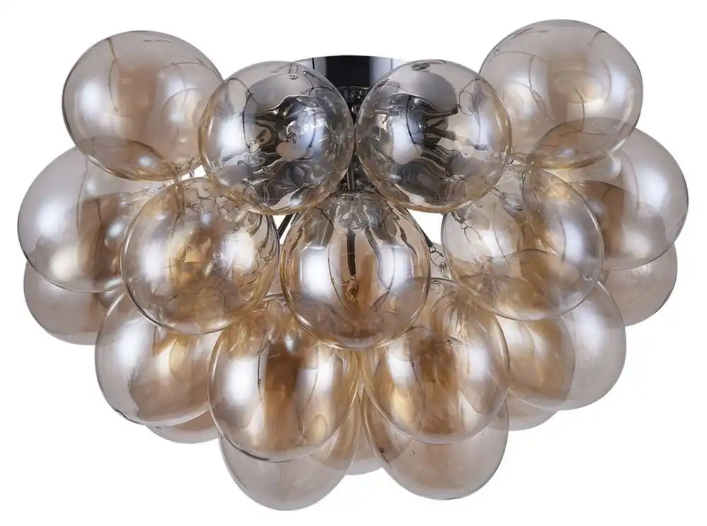 Casa Padrino Wohnzimmer Deckenleuchte Bernsteinfarben / Silber Ø 50 x H. 32 cm - Moderne Deckenlampe Billig
