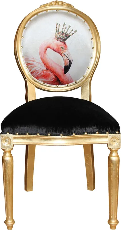 Sonderangebot Casa Padrino Barock Luxus Esszimmer Stuhl ohne Armlehnen Flamingo mit Krone und mit Bling Bling Glitzersteinen - Designer Stuhl - Limited Edition