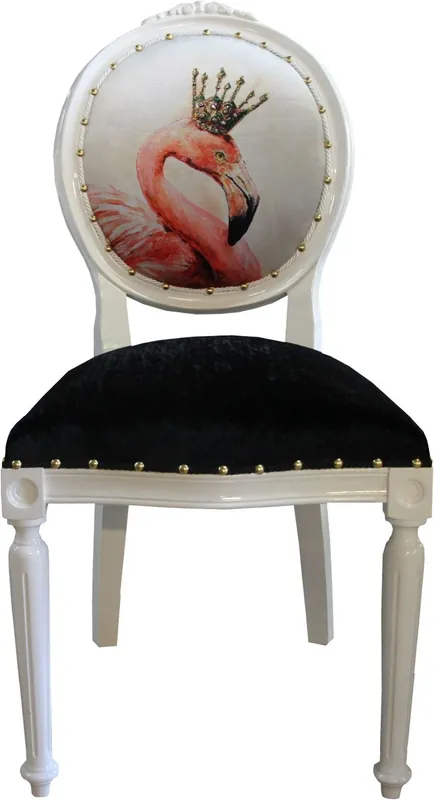 Versand Am Gleichen Tag Casa Padrino Barock Luxus Esszimmer Stuhl ohne Armlehnen Flamingo mit Krone und mit Bling Bling Glitzersteinen - Designer Stuhl - Limited Edition