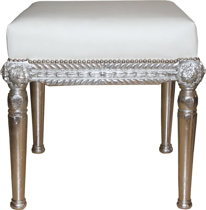 Must-Have Casa Padrino Barock Antik Stil Sitzhocker in Weiß/Silber B 56 cm, H 54 cm - Barock Sitzhocker