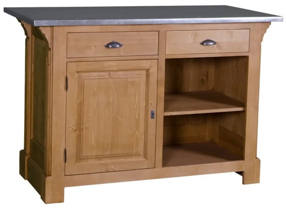 Zertifiziert Casa Padrino Landhausstil Theke Naturfarben / Silber 140 x 68 x H. 95 cm - Massivholz Thekentisch mit verzinkter Tischplatte