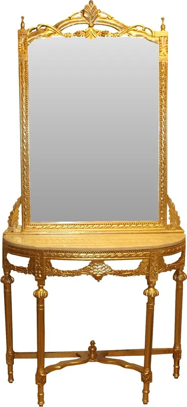 Geprüft Casa Padrino Barock Spiegelkonsole Gold mit Marmorplatte und mit schönen Barock Verzierungen auf dem Spiegelglas Mod5 - Antik Look