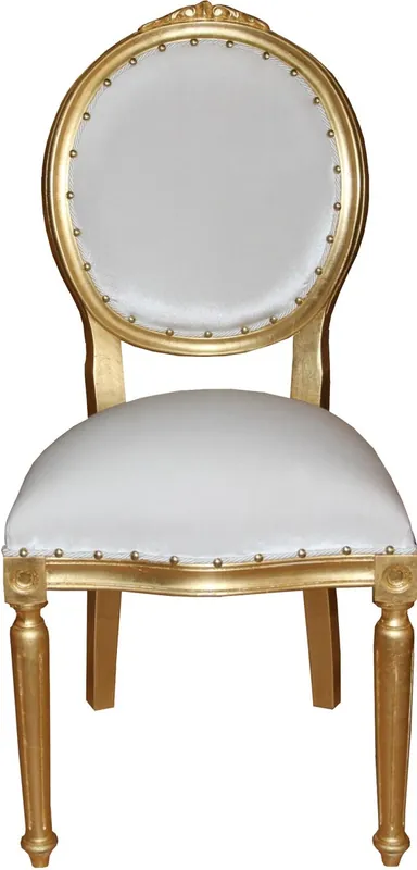 Direktkauf Casa Padrino Barock Medaillon Luxus Esszimmer Stuhl ohne Armlehnen in Weiss / Gold - Limited Edition