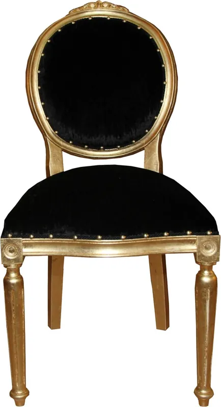 Casa Padrino Barock Medaillon Luxus Esszimmer Stuhl ohne Armlehnen in Schwarz / Gold - Limited Edition Top-Seller