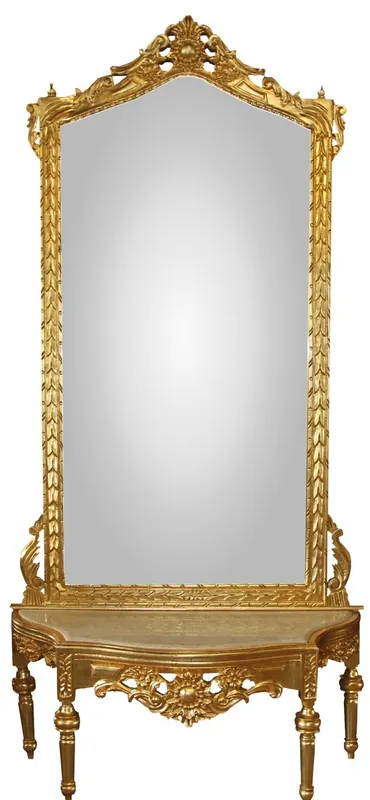 Neuheit Casa Padrino Barock Spiegelkonsole - Garderobenkonsole Gold mit Marmorplatte und mit schönen Barock Verzierungen auf dem Spiegelglas Mod8 - Antik Look