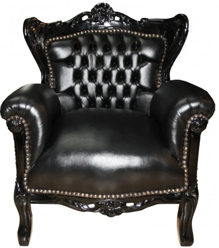 Sale Casa Padrino Barock Kinder Sessel Schwarz / Schwarz Lederoptik