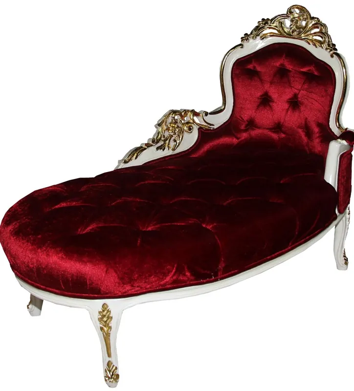 Kracherpreis Casa Padrino Barock Damen Chaiselongue Bordeaux/Creme/Gold B 125 cm - Barock Möbel - Limited Edition