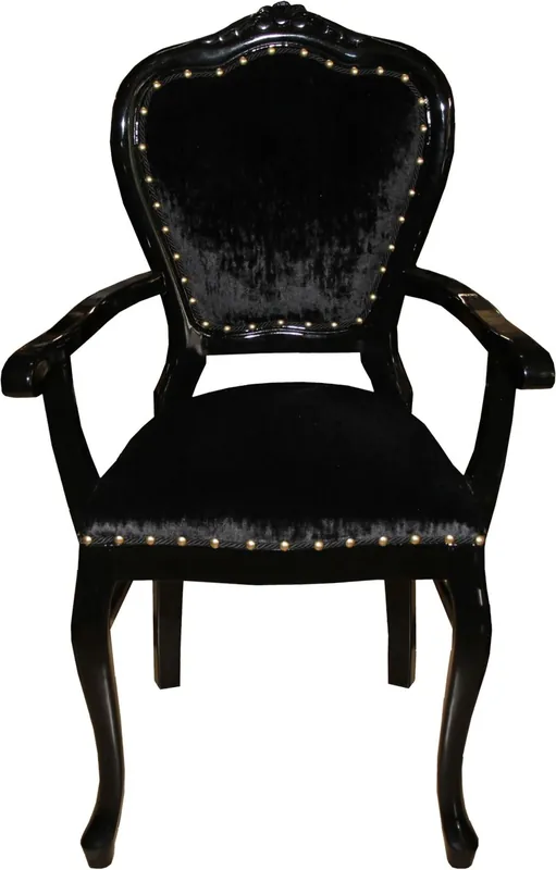 Casa Padrino Barock Luxus Stuhl mit Armlehnen Schwarz / Schwarz Günstig