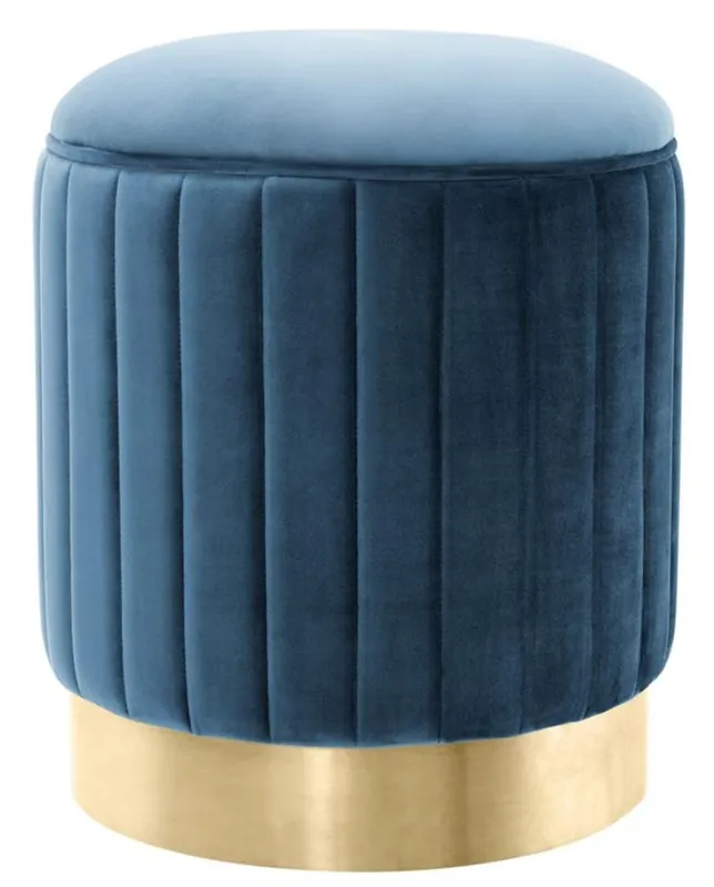 Casa Padrino Hocker Blau / Messing Ø 40 x H. 45 cm - Luxus Sitzhocker Sofort Bestellen