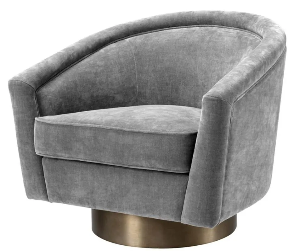 Expressversand Casa Padrino Drehsessel Grau / Mattgold 85 x 76 x H. 76 cm - Luxus Wohnzimmermöbel