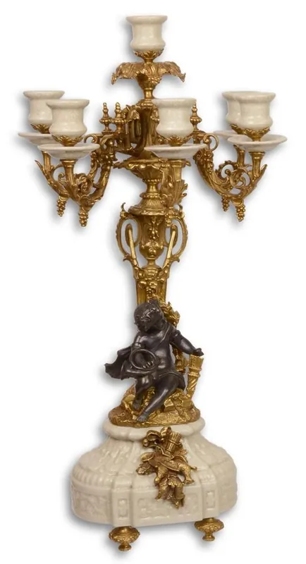 Sonderangebot Casa Padrino Barock Kerzenständer Weiß / Gold 29,5 x 26,5 x H. 59,4 cm - Edel & Prunkvoll
