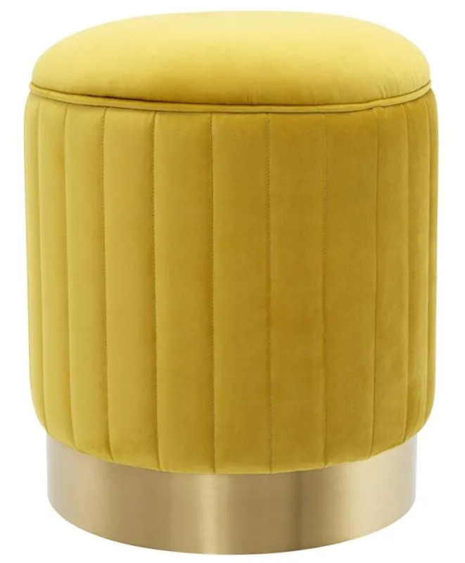 Finale Aktion Casa Padrino Hocker Gelb / Messing Ø 40 x H. 45 cm - Luxus Sitzhocker