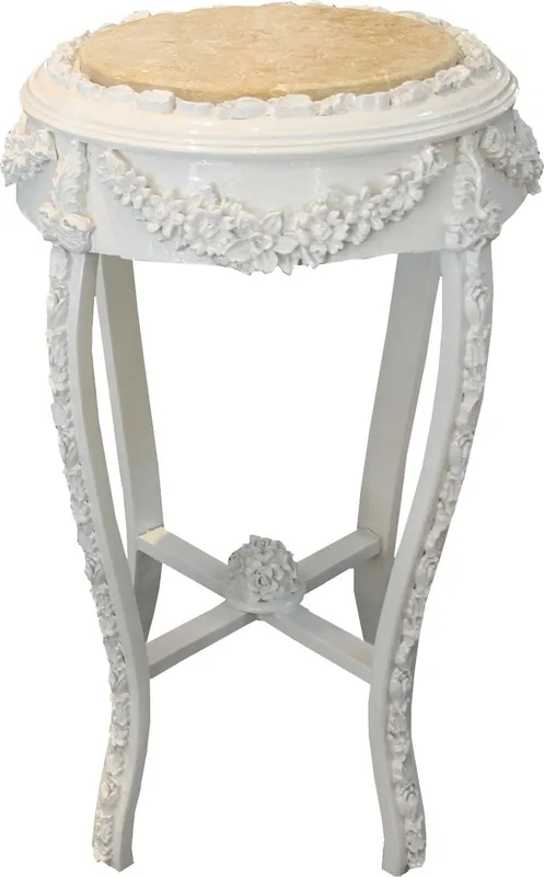 Casa Padrino Barock Beistelltisch Rund "Flowers Mod2" Weiß/Creme Antik Look - 71 x 42 cm Neue Ware