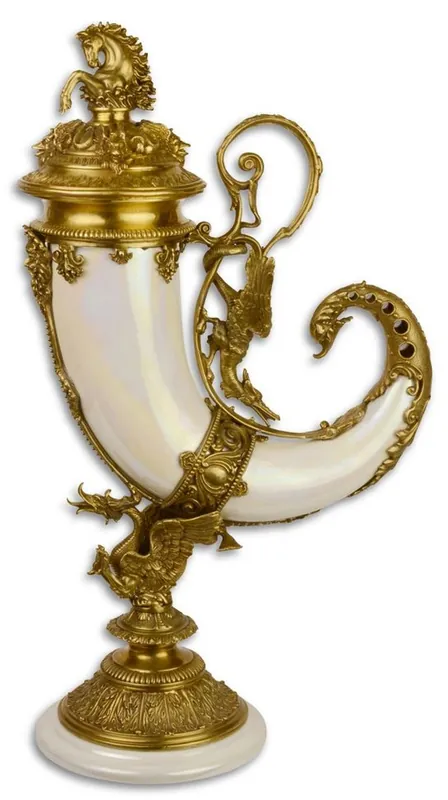Casa Padrino Jugendstil Füllhorn mit Sockel Weiß / Gold 17,4 x 29,5 x H. 52 cm - Barock & Jugendstil Deko Bestpreis