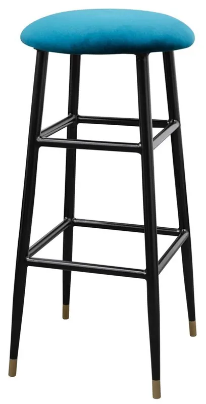 Casa Padrino Luxus Barhocker Blau / Schwarz Ø 37 x H. 76 cm - Barstuhl mit Samtstoff Markenware