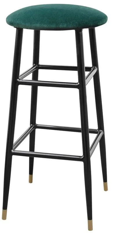 Preisreduziert Casa Padrino Luxus Barhocker Grün / Schwarz Ø 37 x H. 76 cm - Barstuhl mit Samtstoff
