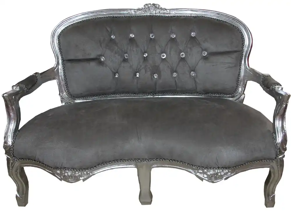 Neue Kollektion Casa Padrino Barock Kinder Sitzbank Grau / Silber mit Bling Bling Glitzersteinen 97 x 38 x H. 67 cm - Antik Stil Kindermöbel