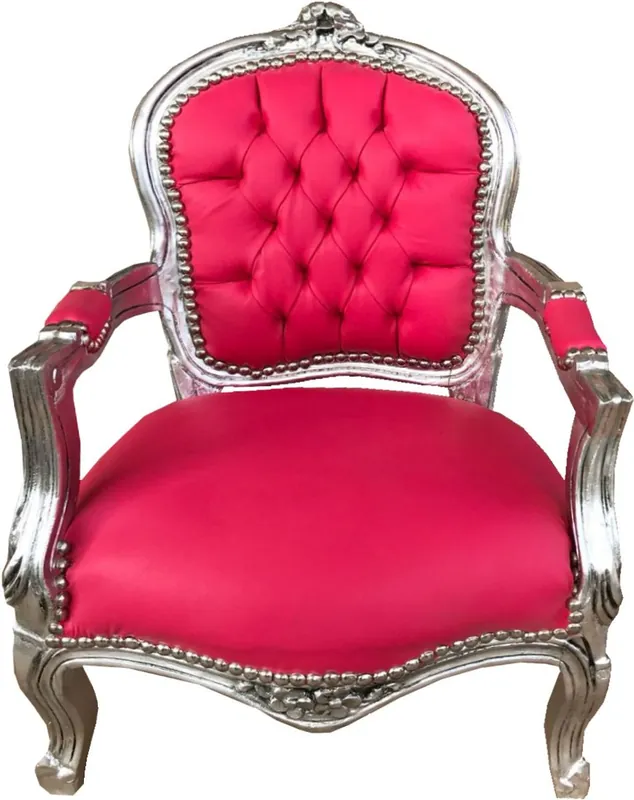 Casa Padrino Barock Kinder Stuhl Pink Lederoptik / Silber - Kindermöbel Online Kaufen