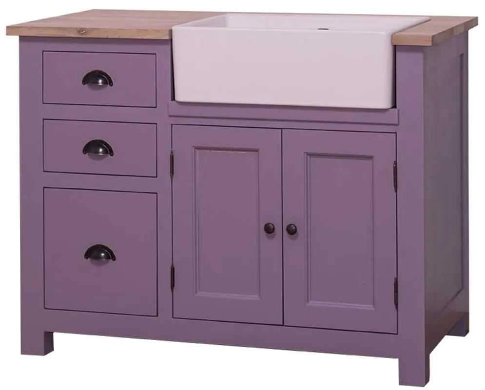 Casa Padrino Landhausstil Spülenschrank mit 2 Türen und 3 Schubladen Lila / Naturfarben 118 x 65 x H. 90 cm - Spültisch im Landhausstil Bestseller