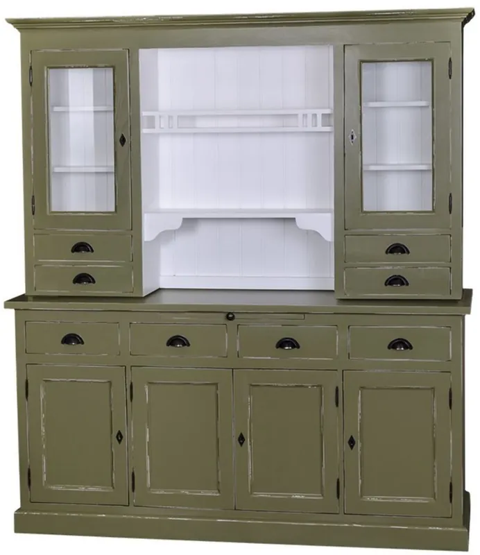 Casa Padrino Landhausstil Küchenschrank Antik Grün / Weiß 179 x 50 x H. 197 cm - 2 Teiliger Shabby Chic Küchenschrank mit 6 Türen und 8 Schubladen Direkt Vom Hersteller
