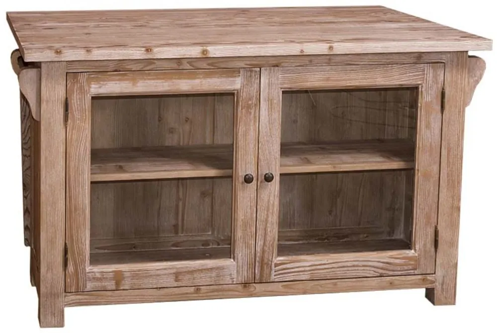 Geprüft Casa Padrino Landhausstil Kücheninsel Naturfarben 135 x 85 x H. 80 cm - Landhausstil Küchenschrank mit 2 Glastüren