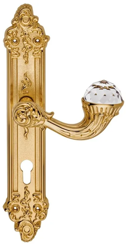 Direkt Vom Hersteller Casa Padrino Luxus Jugendstil Türgriff mit Platte und Swarovski Kristallglas Gold 15,5 x H. 33,5 cm - Hotel Accessoires B!