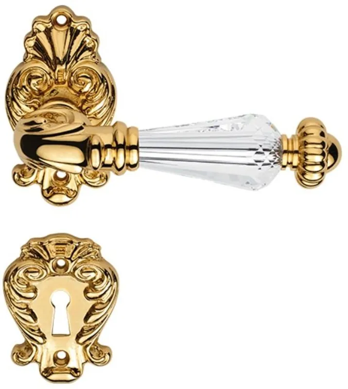 Abverkauf Casa Padrino Luxus Barock Messing Türgriff Set mit Swarovski Kristallglas Gold 13,4 x H. 8,2 cm - Luxus Kollektion