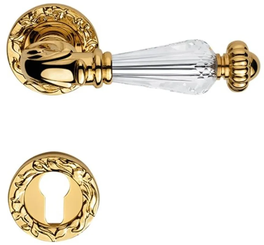 Casa Padrino Luxus Barock Messing Türgriff mit Swarovski Kristallglas Gold 13,7 x H. 5,3 cm - Luxus Kollektion Direkt Vom Hersteller