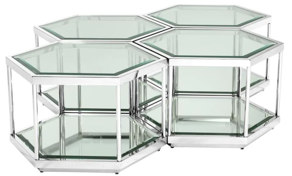 Casa Padrino Luxus Couchtisch / Wohnzimmertisch 4er Set Silber 60 x 52 x H. 36 cm - Wohnzimmermöbel Ausverkauf