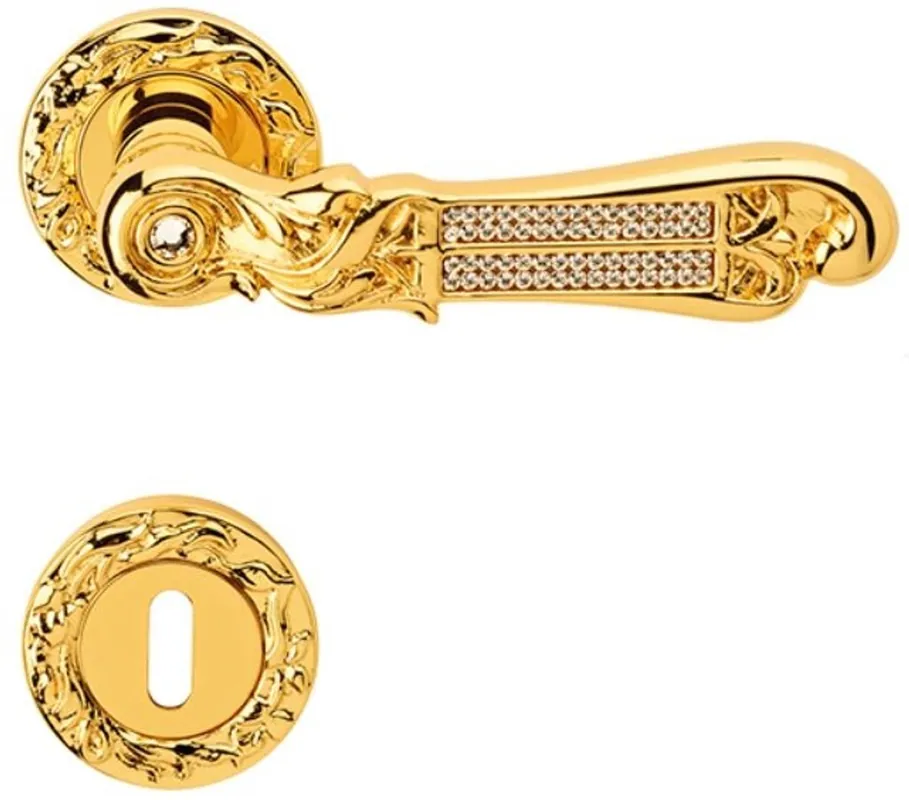 Casa Padrino Luxus Barock Türklinken Set Gold 14,5 x H. 5,3 cm - Türgriff Set mit Swarovski Kristallglas Direktkauf