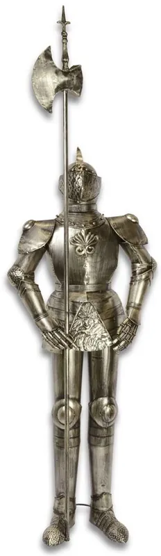 Casa Padrino Ritterrüstung mit Lanze Antik Silber H. 213 cm - Mittelalter Deko Eisen Rüstung Preisknaller