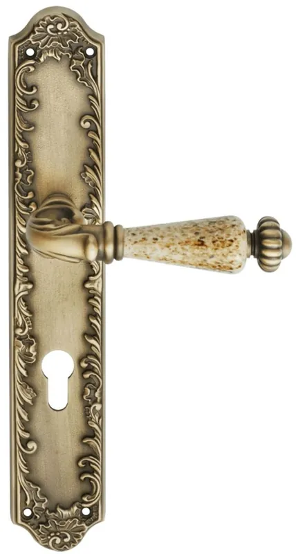 Preisknaller Casa Padrino Barock Türklinken Set Messing Patiniert 14,5 x H. 30 cm - Barockstil Türgriff Set mit Edel Porzellan Griff