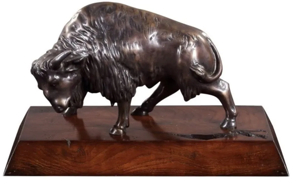 Top-Seller Casa Padrino Luxus Bison Bronzefigur Bronze / Braun 35 x 18 x H. 20 cm - Deko Figur mit Mahagoni Holzsockel