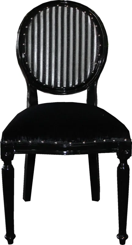 Echt Casa Padrino Barock Medaillon Luxus Esszimmer Stuhl ohne Armlehnen in Schwarz / Silber - Limited Edition