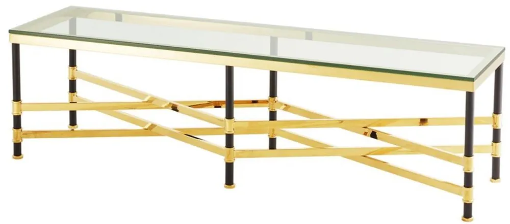 Direkt Vom Hersteller Casa Padrino Couchtisch Gold / Schwarz 150 x 40 x H. 42,5 cm - Luxus Wohnzimmertisch mit Glasplatte