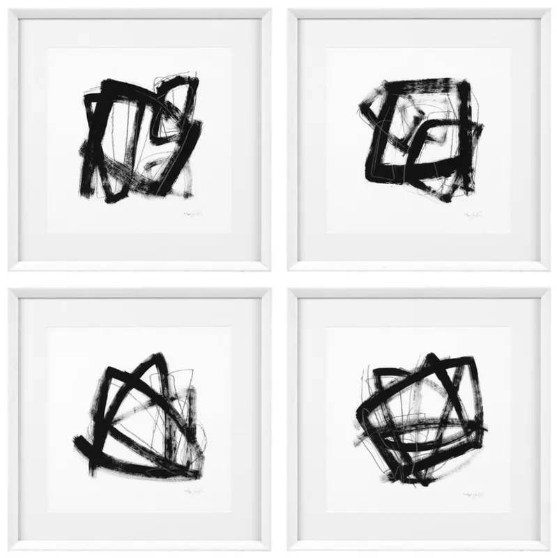 Online Kaufen Casa Padrino Designer Deko Bilder 4er Set Schwarz / Weiß 58 x H. 58 cm - Luxus Kunstdrucke