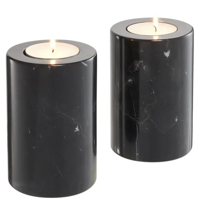 Sale Casa Padrino Luxus Marmor Teelichthalter Set Schwarz Ø 10 x H. 15 cm - Hotel & Restaurant Deko Accessoires