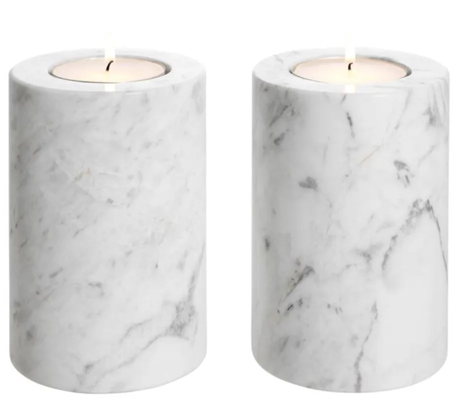 Sale Casa Padrino Luxus Marmor Teelichthalter Set Weiß Ø 10 x H. 15 cm - Luxus Qualität