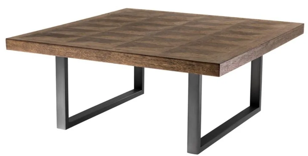 Casa Padrino Couchtisch Braun / Bronze 100 x 100 x H. 43 cm - Luxus Wohnzimmertisch mit Eichenfurnier Tischplatte Preisknaller