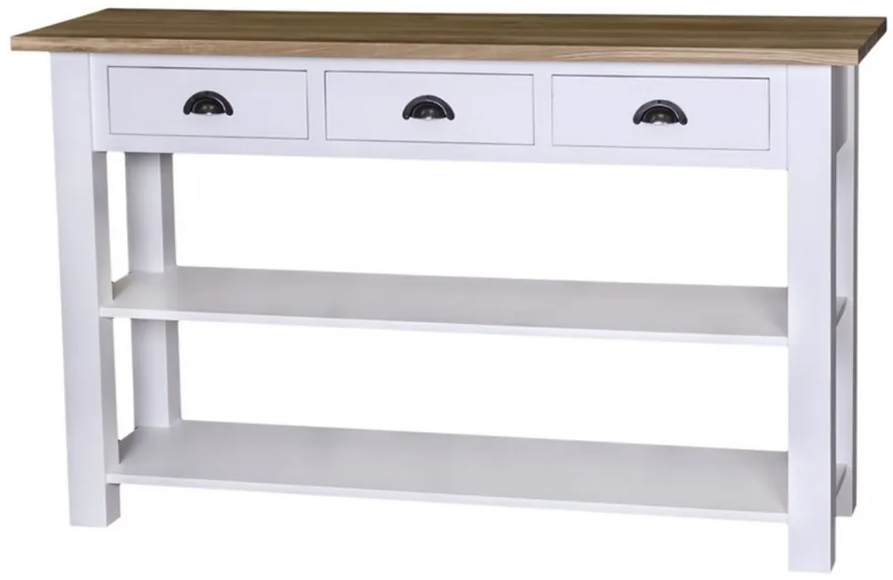Preisreduziert Casa Padrino Landhausstil Konsole mit 3 Schubladen Weiß / Naturfarben 145 x 45 x H. 89 cm - Landhausstil Möbel