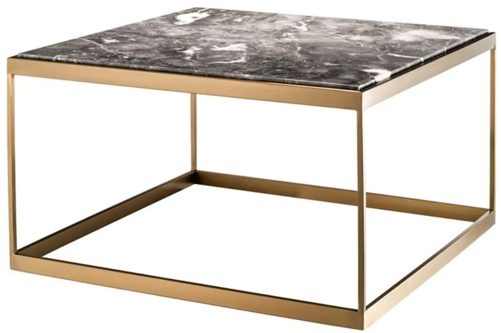 Casa Padrino Beistelltisch Grau / Messing 65 x 65 x H. 38 cm - Luxus Edelstahl Tisch mit Marmorplatte Highlight