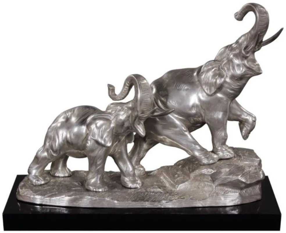 Nur Heute Casa Padrino Bronze Elefanten auf Holzsockel Silber / Schwarz 42 x 17 x H. 33 cm - Luxus Deko Bronzefiguren