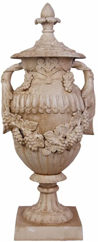 Casa Padrino Barock Gusseisen Urne / Vase mit Deckel Antik Weiß 38 x 32 x H. 91,4 cm - Gartendeko im Barockstil Super-Preis