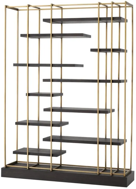 Schnäppchen Casa Padrino Luxus Wohnzimmer Regalschrank Dunkelgrau / Messing 166 x 45 x H. 222 cm - Wohnzimmerschrank