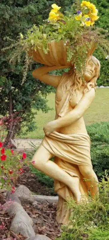 Casa Padrino Jugendstil Gartendeko Statue / Figur Mädchen mit Blumentopf 46 x 32 x H. 116 cm - Dekorative Garten Skulptur Letzte Chance