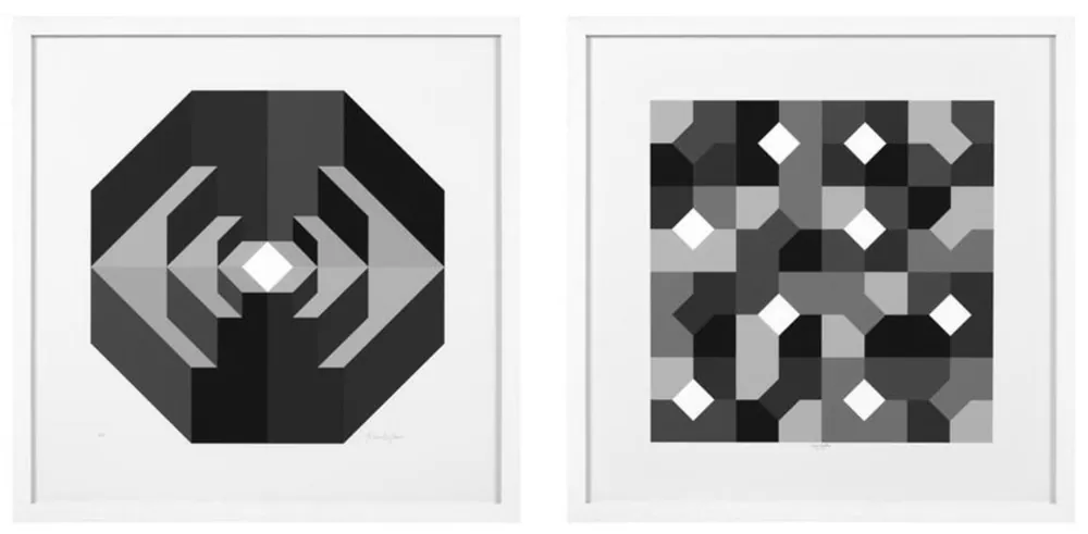 Echt Casa Padrino Designer Deko Bilder Set Abstrakte Kunst Schwarz / Grau / Weiß 75 x H. 75 cm - Luxus Kunstdrucke mit Holzrahmen