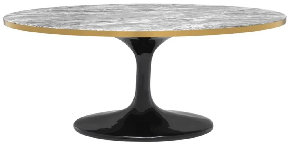 Ausverkauf Casa Padrino Luxus Couchtisch Grau / Messing / Schwarz 120 x 60 x H. 50,5 cm - Ovaler Wohnzimmertisch