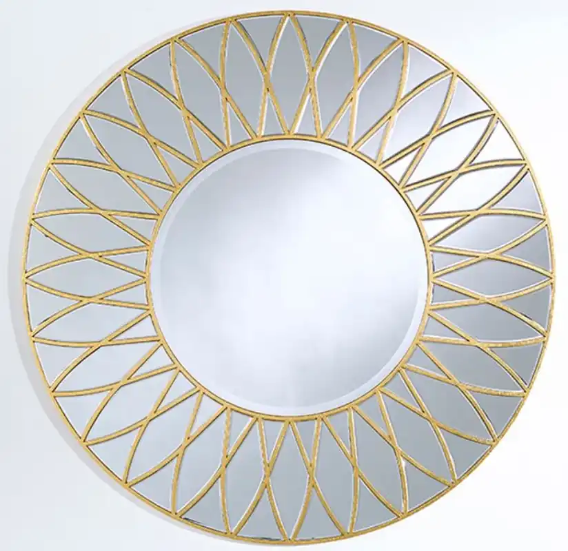 Schneller Versand Casa Padrino Luxus Spiegel mit Blütenblatt Motiv Gold Ø 100 cm - Luxus Qualität